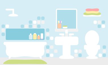 Mavi arka planda küveti olan banyo.