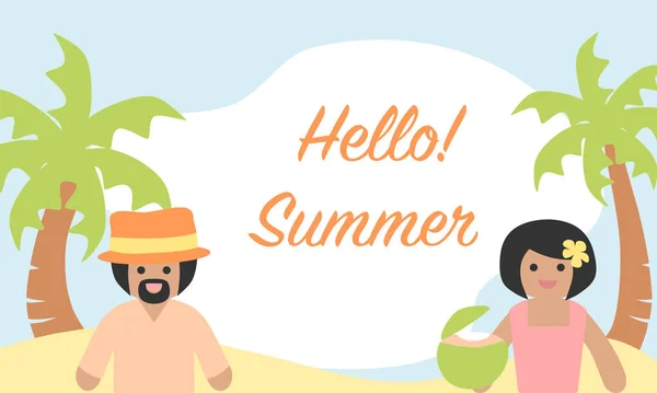 Hallo Sommer Mit Reisenden Und Kokospalmen — Stockvektor