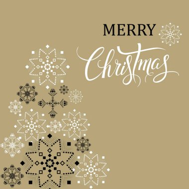 Neşeli Christmas.Seasonal vektör el kar taneleri arka plan üzerinde çizilmiş yazı .