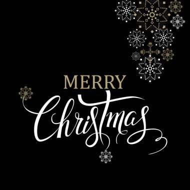 Neşeli Christmas.Seasonal vektör el kar taneleri arka plan üzerinde çizilmiş yazı .