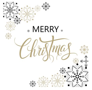 Neşeli Christmas.Seasonal vektör el kar taneleri arka plan üzerinde çizilmiş yazı .