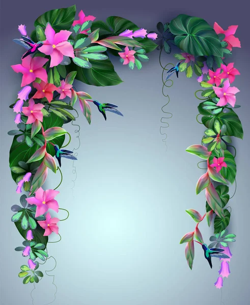 Bosque tropical y flores.vector — Vector de stock