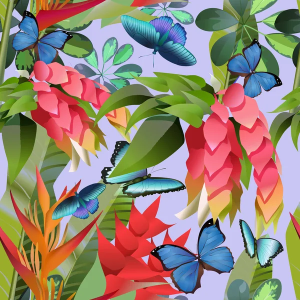 Bosque tropical y flores.vector — Vector de stock