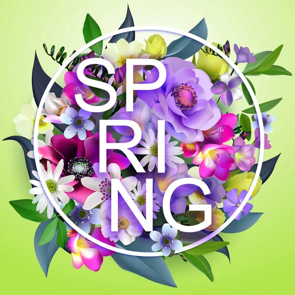 Virágos tavaszi grafikai tervezés - a színes virágok - t-shi — Stock Vector