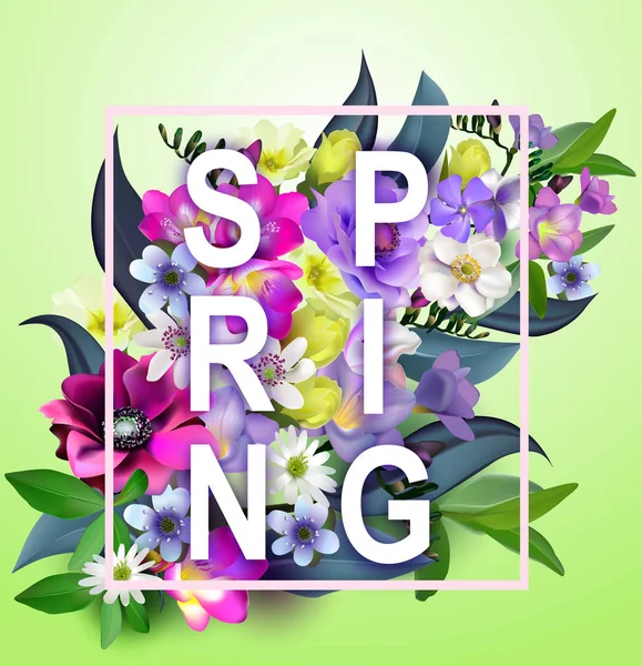 Άνοιξη floral Γραφιστικής - με τα ζωηρόχρωμα λουλούδια - για την t-shi — Διανυσματικό Αρχείο
