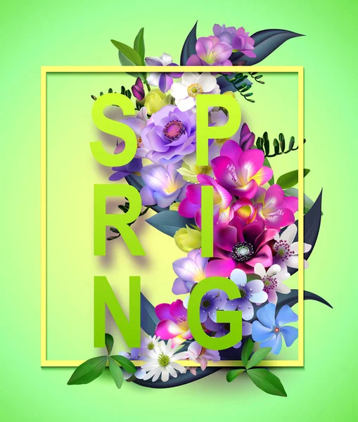 Grafica floreale primaverile - con fiori colorati - per t-shi — Vettoriale Stock