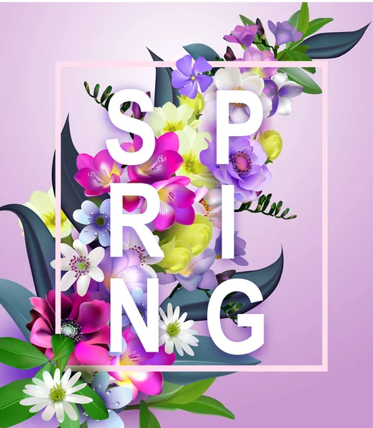 Floral Spring Graphic Design - with Colorful Flowers - for t-shi — Stock Vector