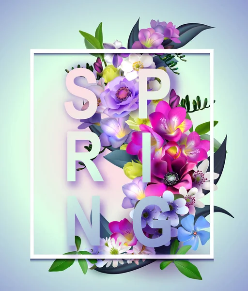 Floral Spring Graphic Design - with Colorful Flowers - for t-shi — Stock Vector