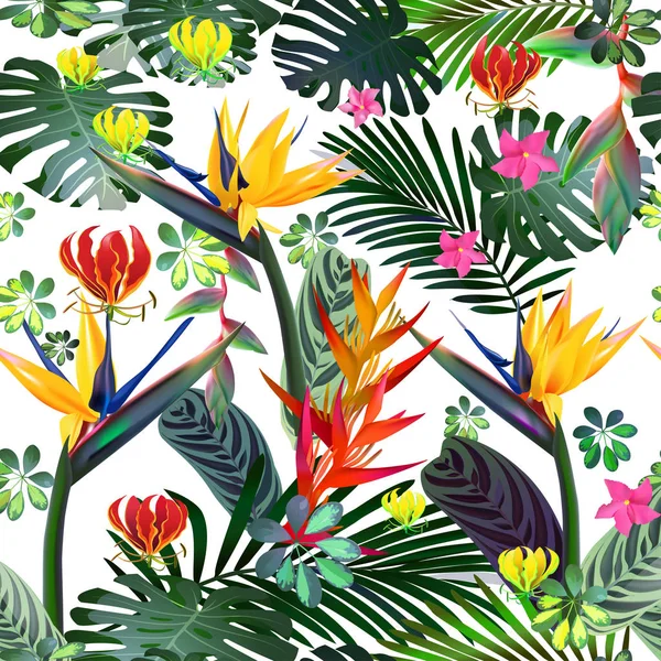 Modèle sans couture de fleurs tropicales — Image vectorielle