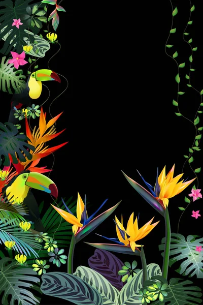 Tropical Flowers and Leaves Background. Diseño de verano. Vector. Camiseta Fashion Graphic. Exótico. . — Vector de stock