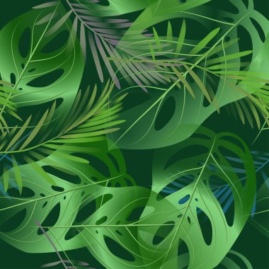 Vektör seamless modeli tropik çiçekler, yapraklar, üzüm: STERLİÇYA, Plumeria, Güney Amerika, Orta Afrika, Güneydoğu Asya ve Avustralya. Muson ormanları, mangrovlar.