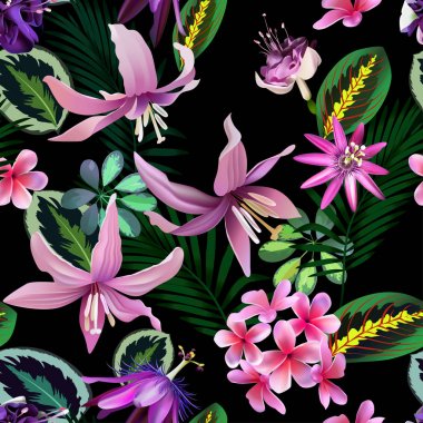 vektör seamless modeli tropik çiçekler ve yapraklar baskı için kumaşlar