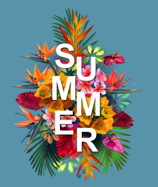 spa tasarım, egzotik seyahat, tatil, eğlence, T-shirt baskı için tropik çiçekler ORMS illüstrasyon vektör