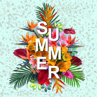 spa tasarım, egzotik seyahat, tatil, eğlence, T-shirt baskı için tropik çiçekler ORMS illüstrasyon vektör