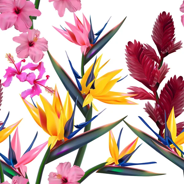 Vektor Vzor Bezešvé Tropických Květů Listů Pro Tisk Textil — Stockový vektor