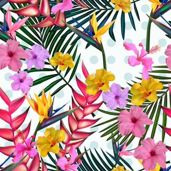 Векторный Бесшовный Рисунок Тропических Цветов Листьев Печати Тканях — стоковый вектор