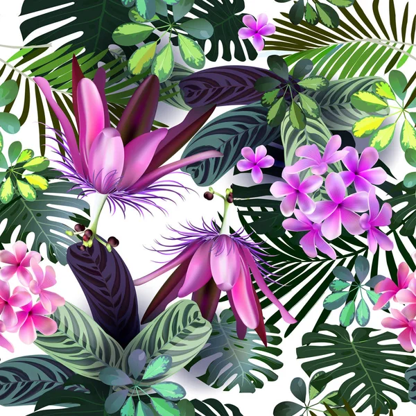 Padrão Sem Costura Vetorial Flores Tropicais Folhas Para Impressão Tecidos —  Vetores de Stock