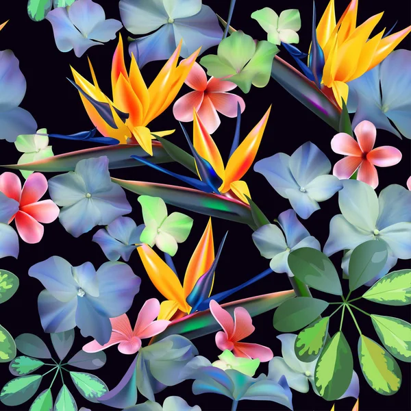 Vektor Nahtlose Muster Tropischer Blumen Und Blätter Für Den Druck — Stockvektor