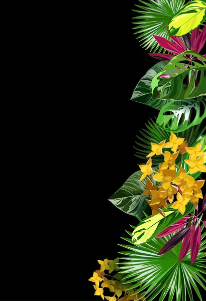Vector Banner Tropiska Blommor Och Lämnar Illustration Tropiska Blommor Orms — Stock vektor