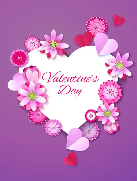 Valentines Day Valentines Hearts Spring Flowers Style Cut Paper — Stock Vector