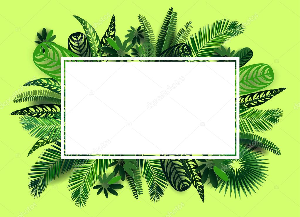  Vector tropical leaves in style cut paper for design of exotic, tropical travel, spa