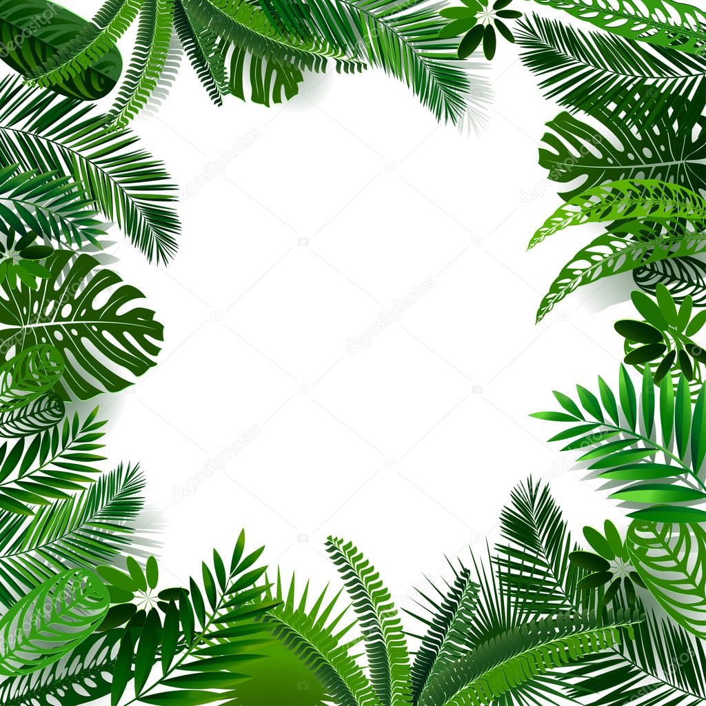  Vector tropical leaves in style cut paper for design of exotic, tropical travel, spa