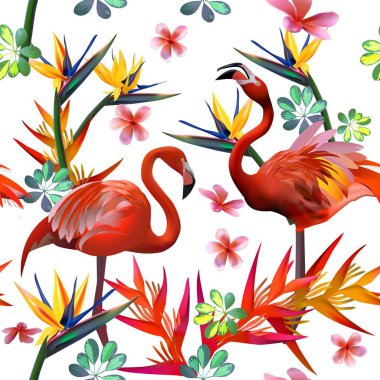Dikişsiz desen tropik çiçekler vektör