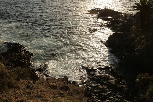 在加那利群岛的岩石海滩上欣赏风景 — 图库照片