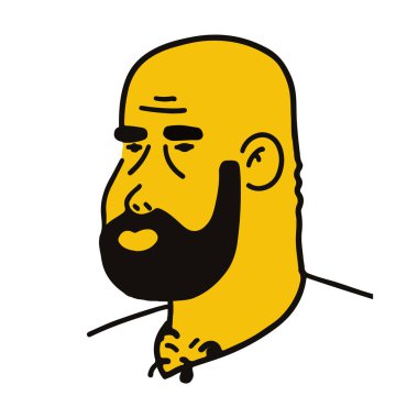 Sakallı erkek. Beyaz arkaplanda izole edilmiş düz sarı ve siyah illüstrasyon.