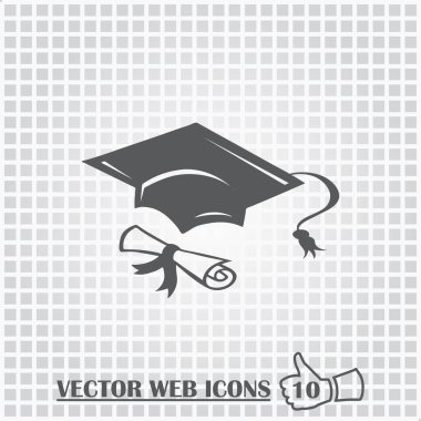 Mezuniyet kep ve diploma web simgesi. Düz tasarım stili.