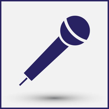 Mikrofon simge vektör, ses kaydedici, röportaj, karaoke, radyo sinyalleriyle iletilen kriko işareti işaret Isolated beyaz arka plan üzerinde. Grafik tasarım için trendy düz stil logosu,