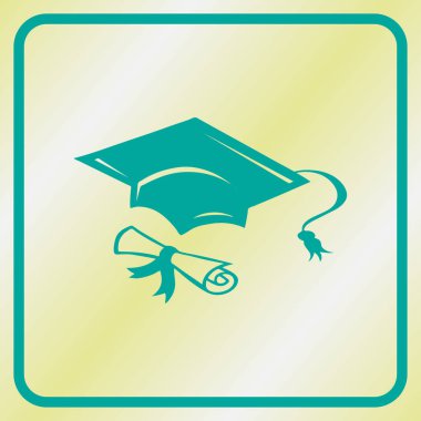 Mezuniyet şapkası ve diploma siyah ağ ikonu. vektör illüstrasyonu