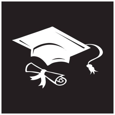 Mezuniyet kep ve diploma web simgesi. vektör çizim