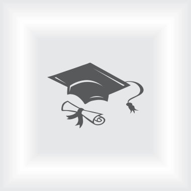 Mezuniyet kep ve diploma web simgesi. vektör çizim