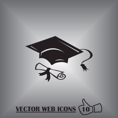 Mezuniyet kep ve diploma web simgesi. vektör çizim