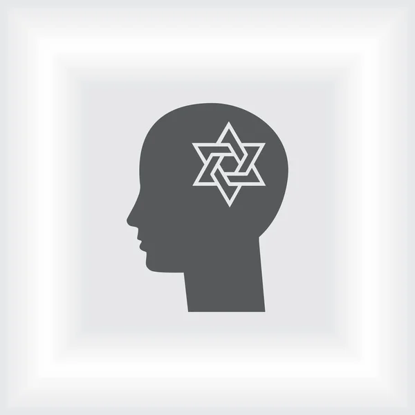Мыслящая голова и звезда Давида, религиозный человек, еврей или израильтянин — стоковый вектор