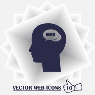 Vektör simgesi toplantı iş adamı. Sohbet balonun içinde baş sembolü. İş anlaşma logo işareti.