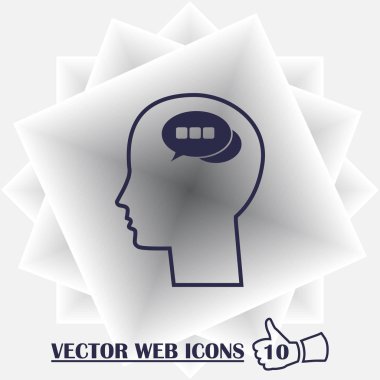 Vektör simgesi toplantı iş adamı. Sohbet balonun içinde baş sembolü. İş anlaşma logo işareti.