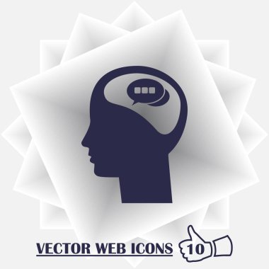 Vektör simgesi toplantı iş adamı. Sohbet balonun içinde baş sembolü. İş anlaşma logo işareti.