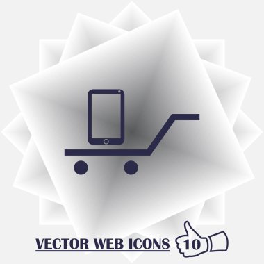 Telefon ile online alışveriş sepeti satırı simgesi.