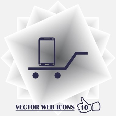 Telefon ile online alışveriş sepeti satırı simgesi.