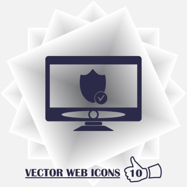 Bir monitörde bir koruyucu kalkan ile vektör masaüstü bilgisayar kutsal kişilerin resmi