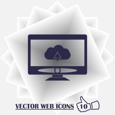 Eğri monitör görüntü bulut ve yukarı ok ile