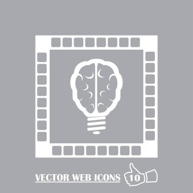 Ampul beyin ikonu, vektör çizimi. Düz tasarım biçimi