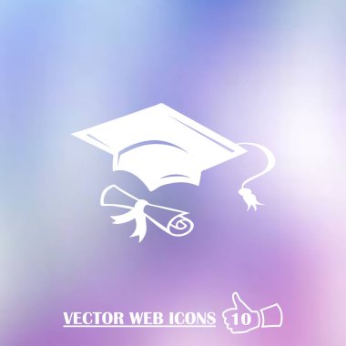 Mezuniyet kep ve diploma web simgesi. vektör çizim