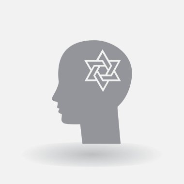 Davut yıldızı ile baş düz siluet vektör