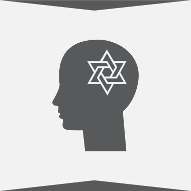 Davut yıldızı ile baş düz siluet vektör