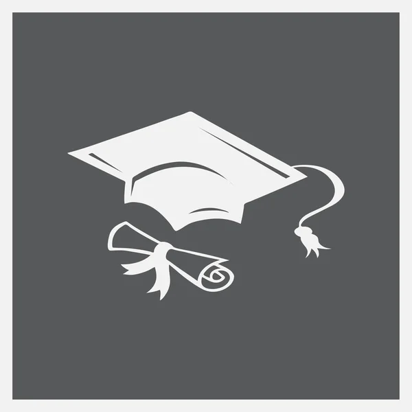 Absolventenmütze und Diplom schwarzes Web-Symbol. Vektorillustration — Stockvektor