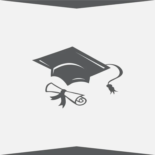 Boné de formatura e diploma ícone web preto. ilustração vetorial — Vetor de Stock