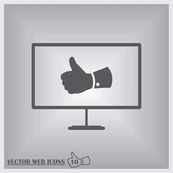 Ícone do monitor vetorial. ícone polegar — Vetor de Stock